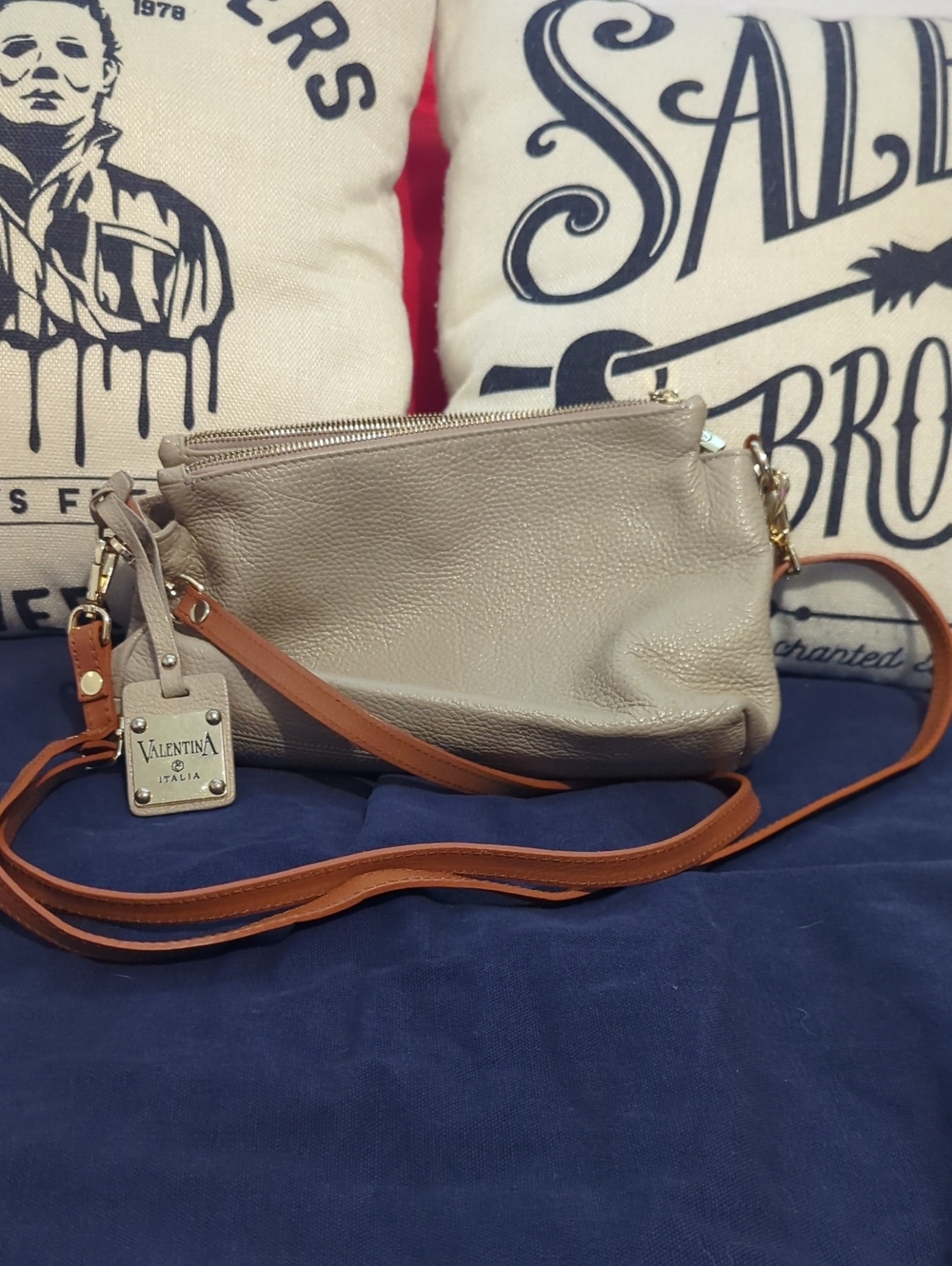 Valentina Taupe‎ Crossbody with Tan Strap and Gold Hardware